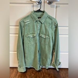Zara Green Ripped Denim Shirt Jacket size M